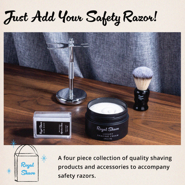 Royal Shave 4-Piece Add-On Safety Razor Accessory Set
