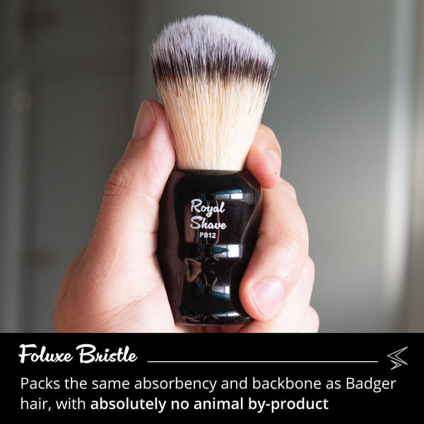 Royal Shave PB12 Vegan Synthetic Shaving Brush, Badger-Free Foluxe- Black Handle