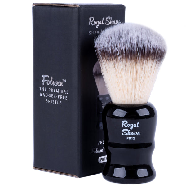 Royal Shave PB12 Vegan Synthetic Shaving Brush, Badger-Free Foluxe- Black Handle