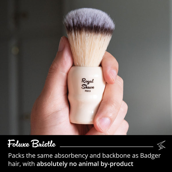 Royal Shave PB13 Vegan Synthetic Shaving Brush, Badger-Free Foluxe- White Handle