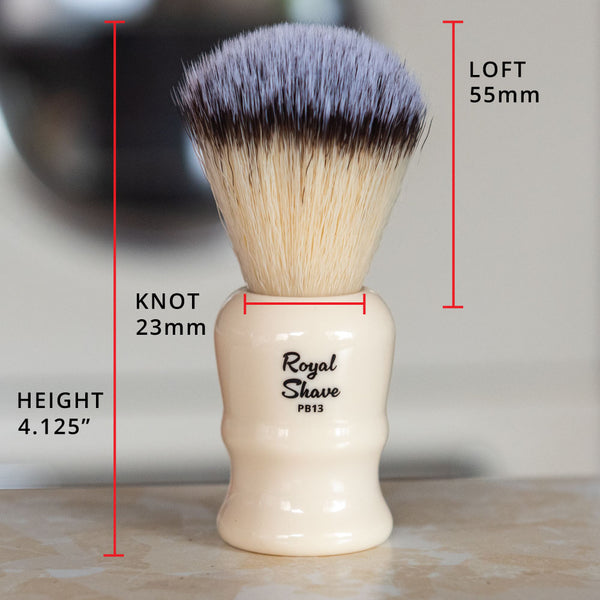 Royal Shave PB13 Vegan Synthetic Shaving Brush, Badger-Free Foluxe- White Handle