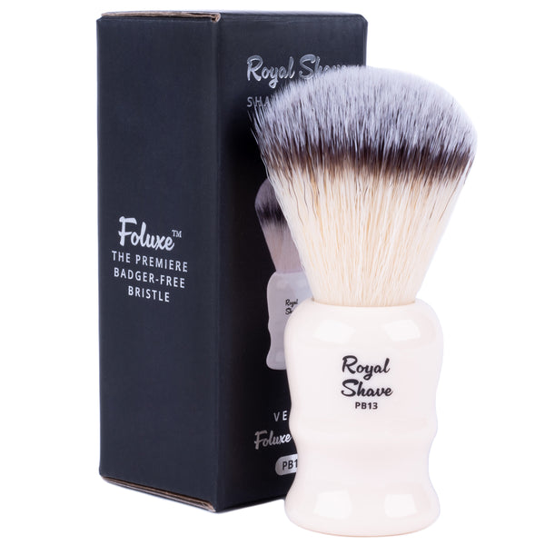 Royal Shave PB13 Vegan Synthetic Shaving Brush, Badger-Free Foluxe- White Handle