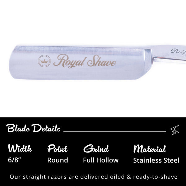 Royal Shave 6/8" Full Hollow Round Point Stainless Steel Straight Razor- Black Handle