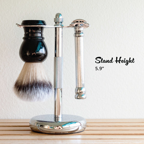 Royal Shave Safety Razor and Brush Stand, Polished Chrome