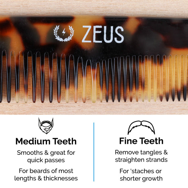 Zeus Handmade Saw-Cut Beard Comb, Tortoiseshell