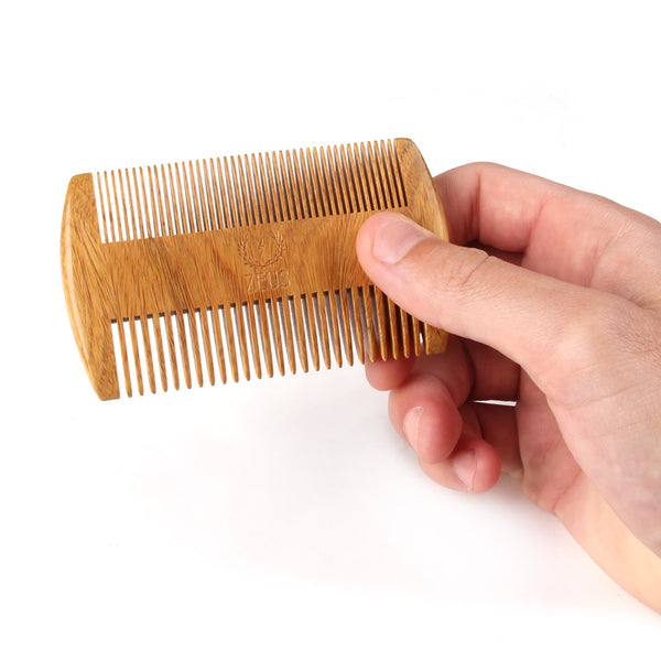 Zeus Sandalwood Double-Sided Beard Comb with Leather Sheath - R31