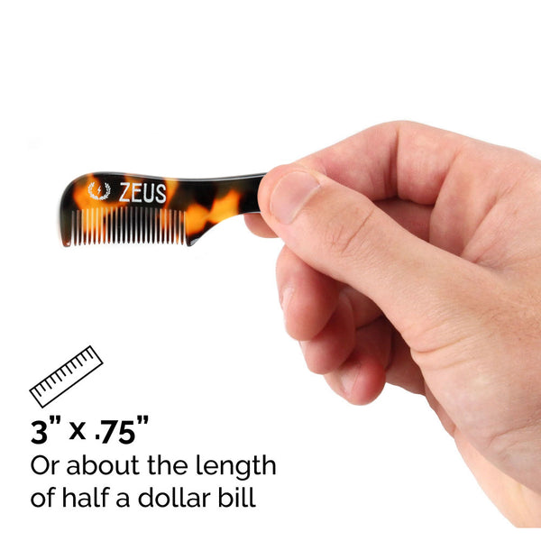 Zeus Handmade Saw-Cut Mustache Comb, Tortoiseshell - B12