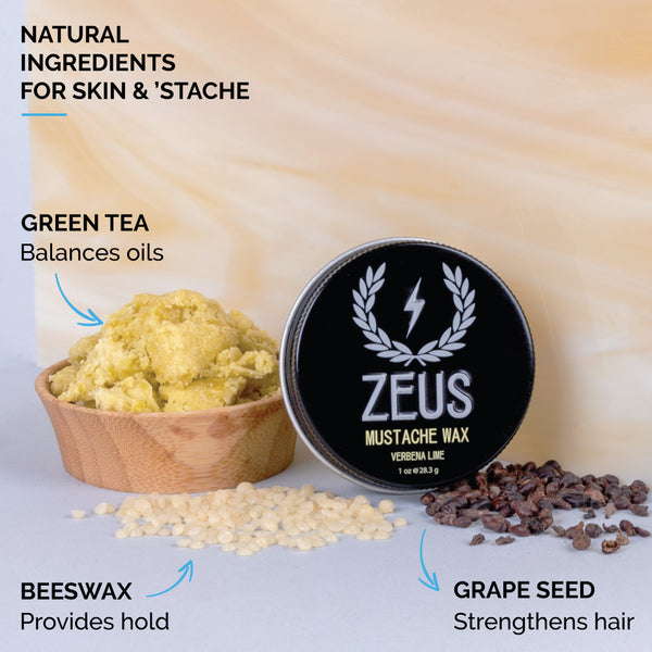 Zeus Mustache Wax, Verbena Lime, 1 oz