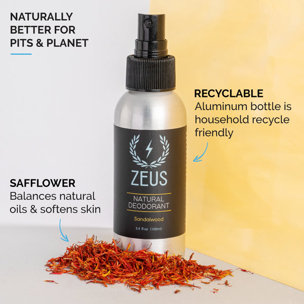 Zeus Natural Deodorant Spray, 3.4 fl oz