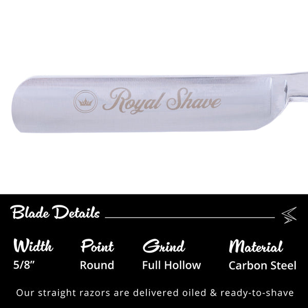 Royal Shave 5/8" Full Hollow Round Point Special Carbon Steel Straight Razor- Black Celluloid