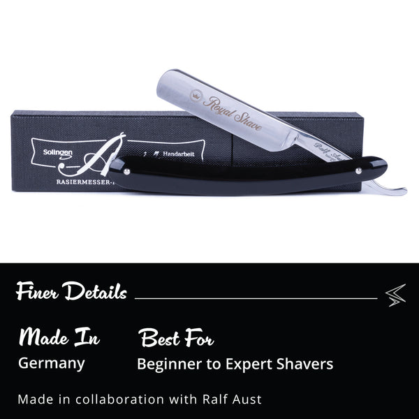 Royal Shave 5/8" Full Hollow Round Point Special Carbon Steel Straight Razor- Black Celluloid