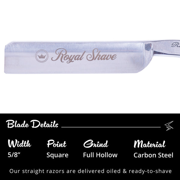 Royal Shave 5/8" Full Hollow Square Point Special Carbon Steel Straight Razor- Genuine Horn