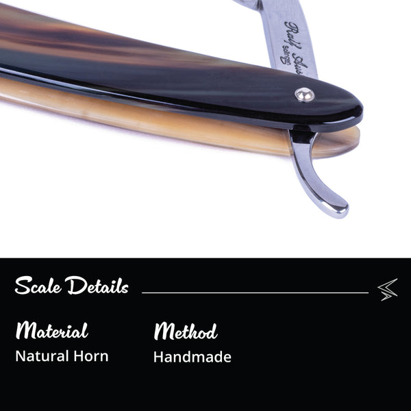 Royal Shave 5/8" Full Hollow Square Point Special Carbon Steel Straight Razor- Genuine Horn