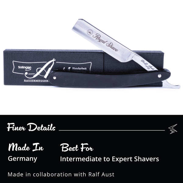 Royal Shave 5/8" Full Hollow Square Point Special Carbon Steel Straight Razor- Genuine Horn