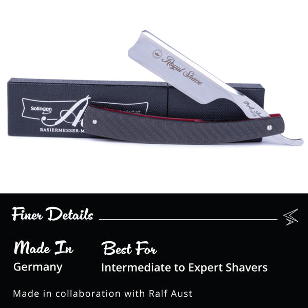 Royal Shave 6/8" Full Hollow Spanish Point Carbon Steel Straight Razor- Carbon Fiber