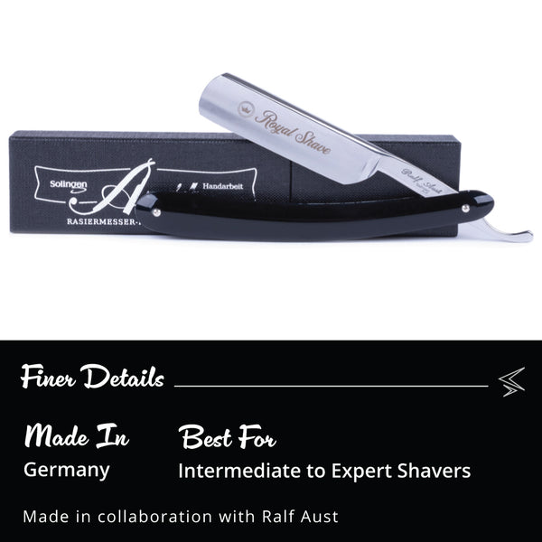 Royal Shave 6/8" Full Hollow Round Point Carbon Steel Straight Razor- Black Handle