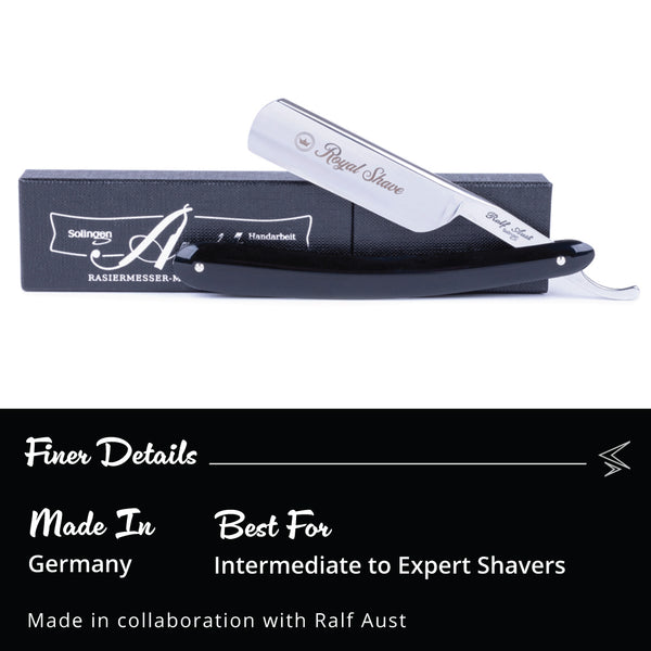 Royal Shave 6/8" Full Hollow Round Point Stainless Steel Straight Razor- Black Handle