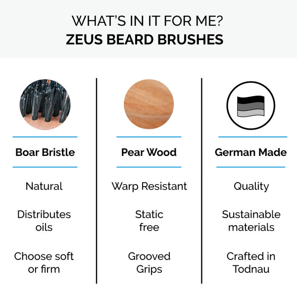 Zeus Handled Mustache & Beard Brush, 100% Boar Bristle, Firm - J91
