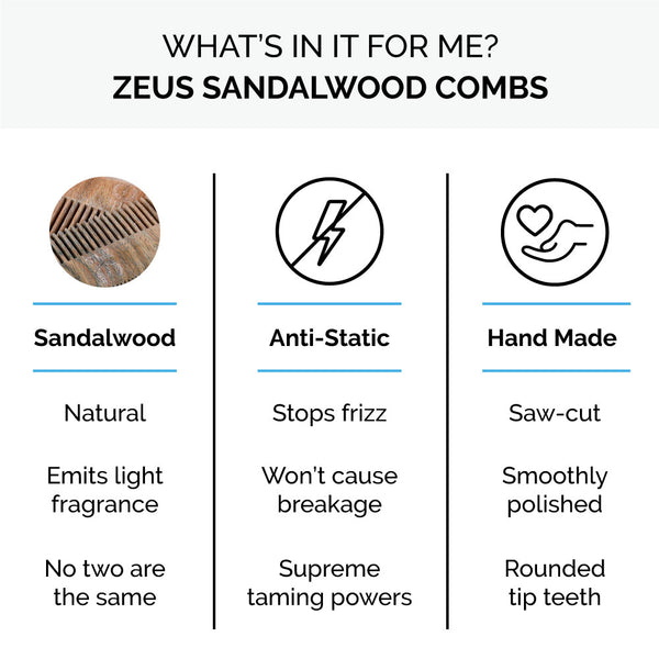 Zeus Sandalwood Double-Sided Beard Comb with Leather Sheath - R31